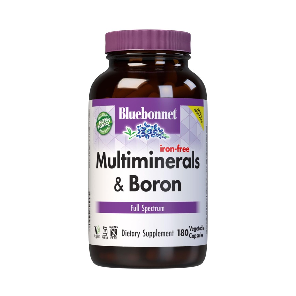 Bluebonnet Multi מינרלים תוספת פלוס Boron Chelated Magnesium Potassium Copper Selenium Manganese Chromium & Zinc Complex for Women & Men - No Iron, non-GMO, Gluten-Free - 180 קפסולות ירקות