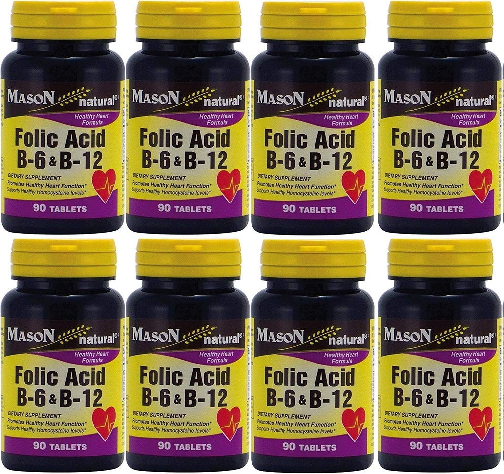 תוספי ויטמינים Folic Acid B-6 & B12 בריאות הלב פורמולה 90 טבליות עבור חבילת בקבוק של 8 720 טבליות