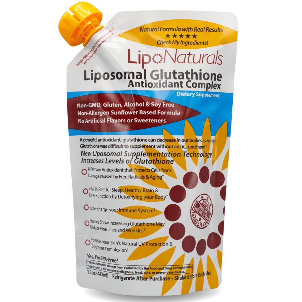 Lipo Naturals Liposomal Glutathione Complex נוזלי (30 Doses) - Natural Formula Immunity + Liver Health + Anti-Aging תמיכה עם ויטמין C - טבעוני, סין חינם (15oz / 443 מ"ל)
