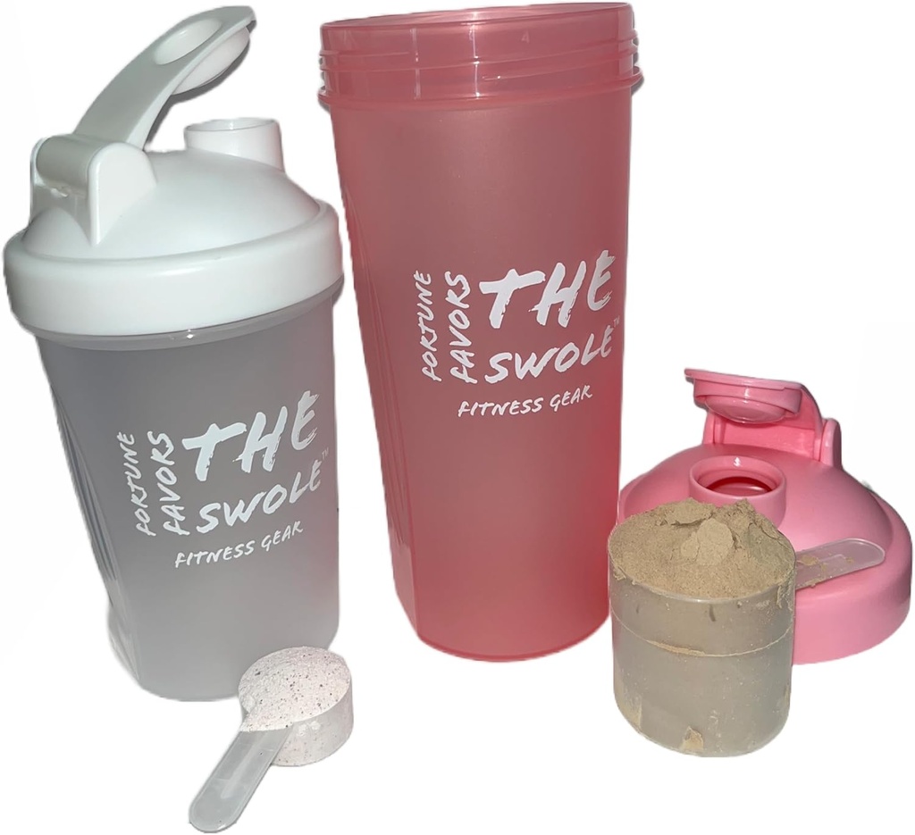 Shaker Bottle [2 Pack] for Protein Shakes, pre-workout, and post-workout. 1 24ounce/one 14 אונקיה צבעים נסתרים (Pink/Clear)