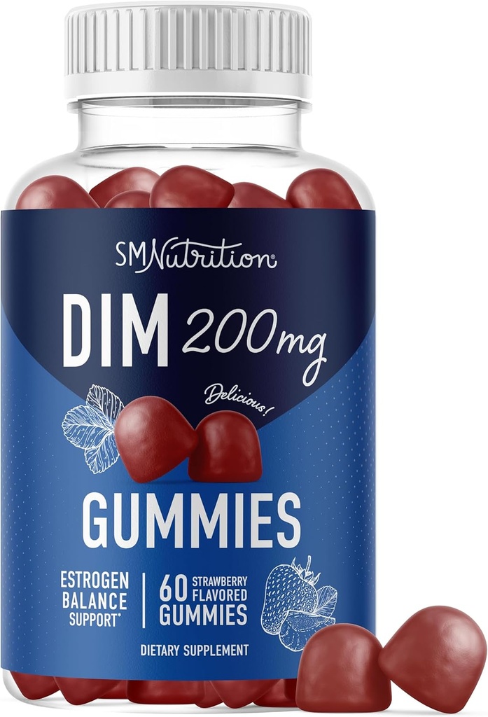 DIM Gummies | 200mg | Hormone Balance Gummies for PMS, Menopause, Hormonal Acne & More | Estrogen Balance & Detox for Women and Men | with 50mg Beet Root for Antioxidant Support | Gluten-Free | 60ct.