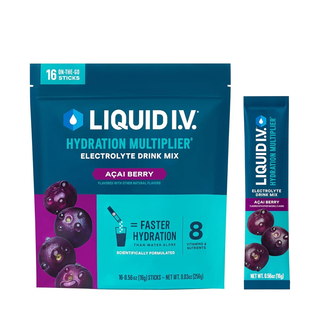נוזל I.V. hydrotion Multiplier® - Açaí ברי - אבקת כביסה Packets | אבקת אלקטרוליטית שותה Mix | Convenient Single- Serveing Sticks