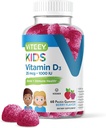 Viteey ויטמין D3 Kids Gummies 25mcg 1000 IU - בריאות העצם, Immune בריאות, תמיכה שרירים משותפת - Vegetarian, Gelatin חינם, Gluten Free, GMO חינם - Tasty Chewable ברי פלבדורed