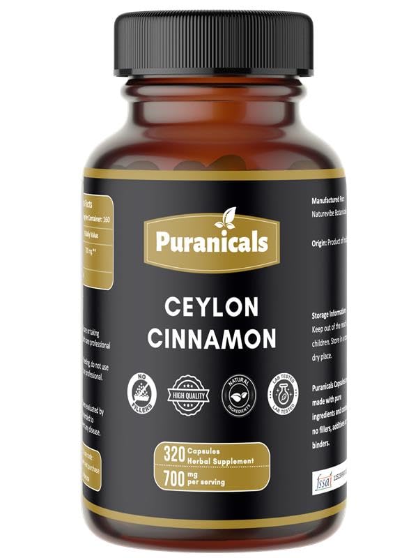 Ceylon Cinnamon Premium 320 קפסולות non GMO וגלוטן חינם | תוספי צמחי | 700 מ"ג Per Serve | Made with 100% Pure Ceylon Cinnamon אבקת אבקת