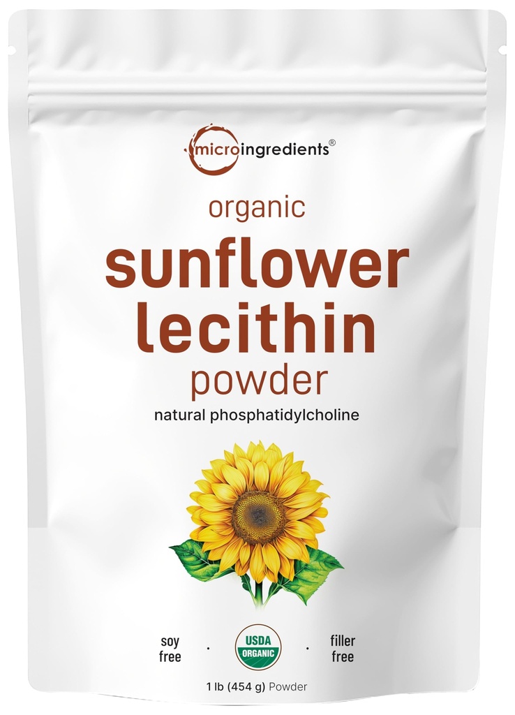 Micro Ingredients אורגני Sunflower Lecithin אבקת, 1 פאונד, חוות בר קיימא, קר העיתונות, עשיר Phosphatidyl Choline וחלבון, מה שהופך ויטמין C, Lactation תוסף, non-GMO.