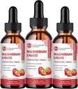 (3 Pack) Magnesium Glycinate נוזל טיפות, גבוה Absorption Magnesium נוזל עם Bromelain, ויטמין B6 C D, Magnesium תוסף לילדים ומבוגרים, Night & השרירים תמיכה, Strawberry Flavor