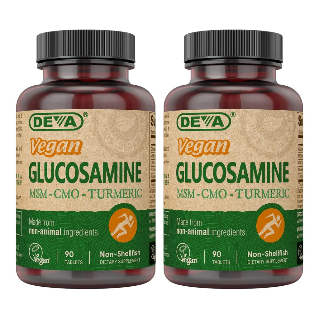 DeVA טבעוני Glucosamine-MSM-CMO & Turmeric תוסף -ten Free Plant Based Nutritional תוסף - 90 טבליות (Pack of 2)