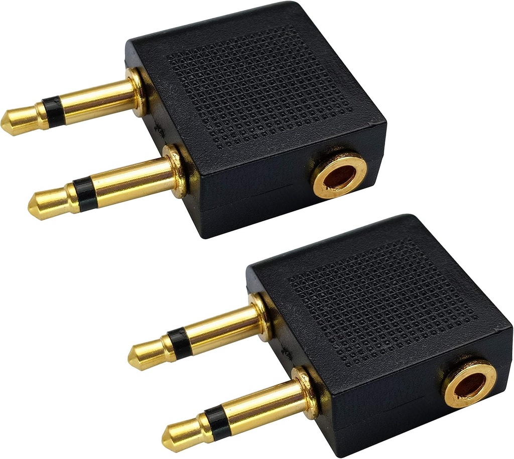 כפול 3.5 מ"מ (1/8) זכר ל-3.5mm נקבה AUX Audio Jack Fiter עבור השימוש אוזניות על טיסה Airline טיסה (2 Pack)