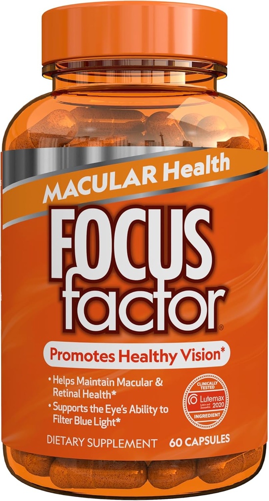 Focus Factor Macular Health Formula (60 Count) - ויטמין עיניים לתמיכה Macular - Lutein ו-Zaxanthin תוספת עם Folate, ויטמין B12, ויטמין C, ויטמין C, Lutemax 2020® - תמיכה בבריאות עיניים