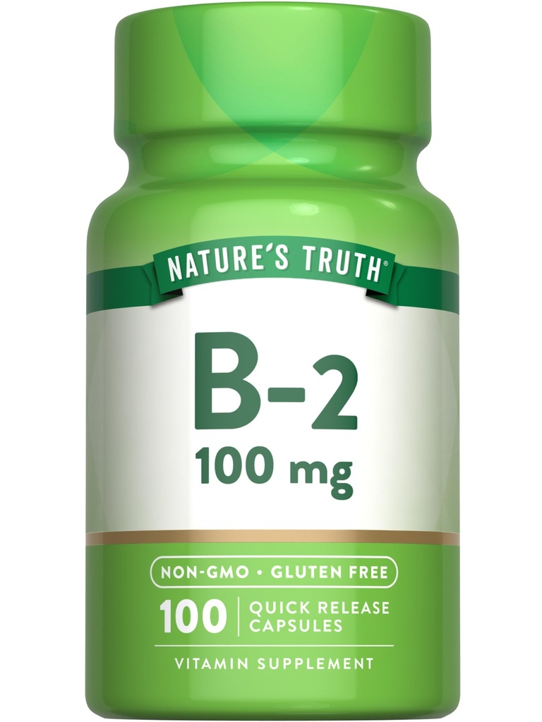 האמת של הטבע B2 ויטמין | 100 מ"ג | 100 קפסולות | Non-GMO &ten Glu Supplement