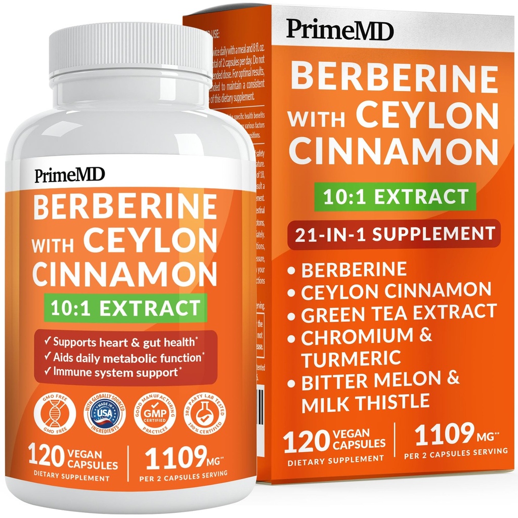 21-in-1 Berberine תוספת עם Ceylon Cinnamon עם Chromium, Bitter Melon ו Green Tea Extract ו Black Pepper לחלץ 5X עבור אנרגיה ומטבוליזם תמיכה עם 5279 מ"ג (120 ct, Pack of 1)