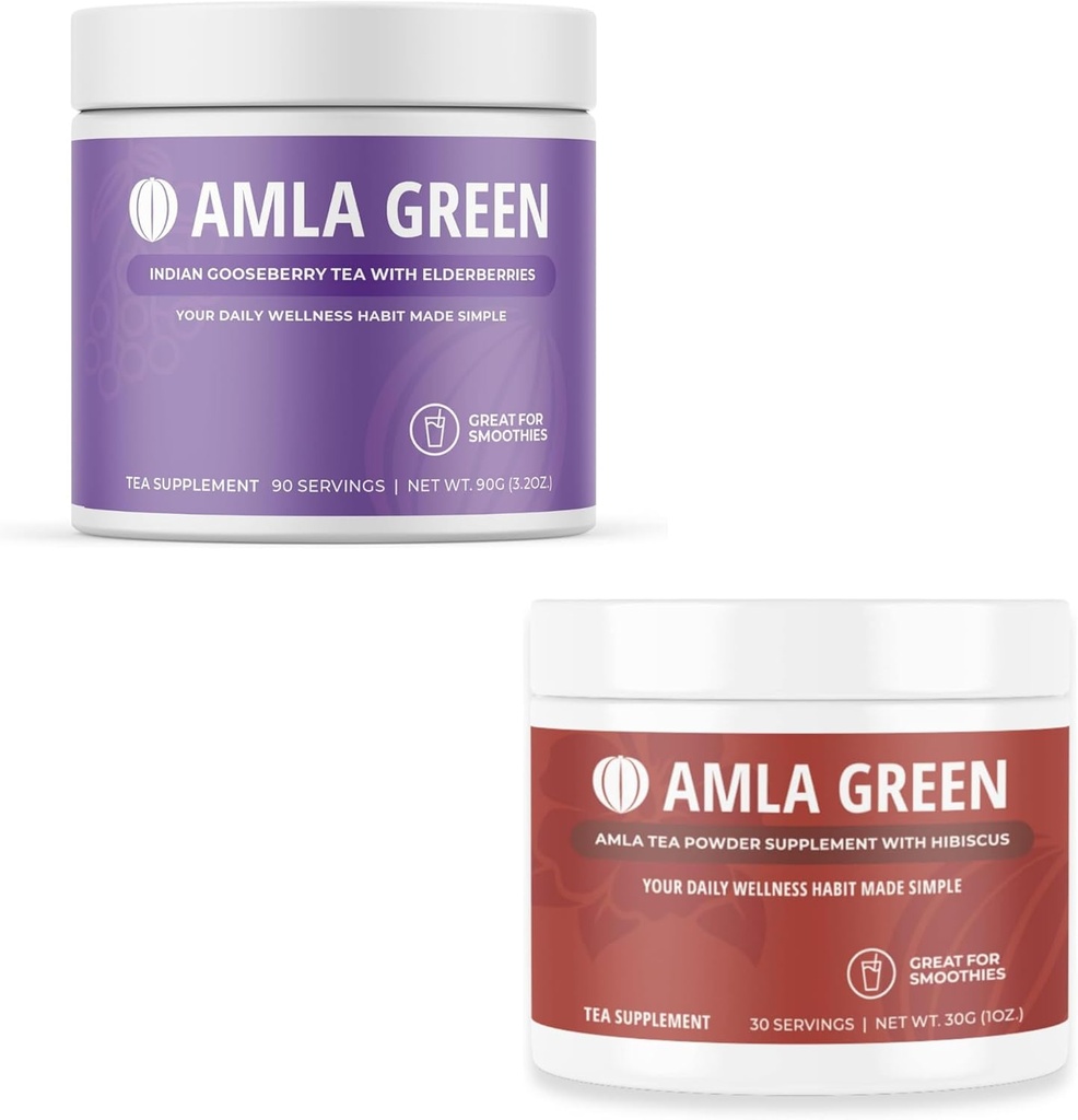 Amla אבקה & Green Tea Superfood תוספת, תמיכה אנטיקסידנטית, מיוצר עם מבוגרים (90 משרתים) ו Hibiscus (30 משרתים), אורגני, טבעוני