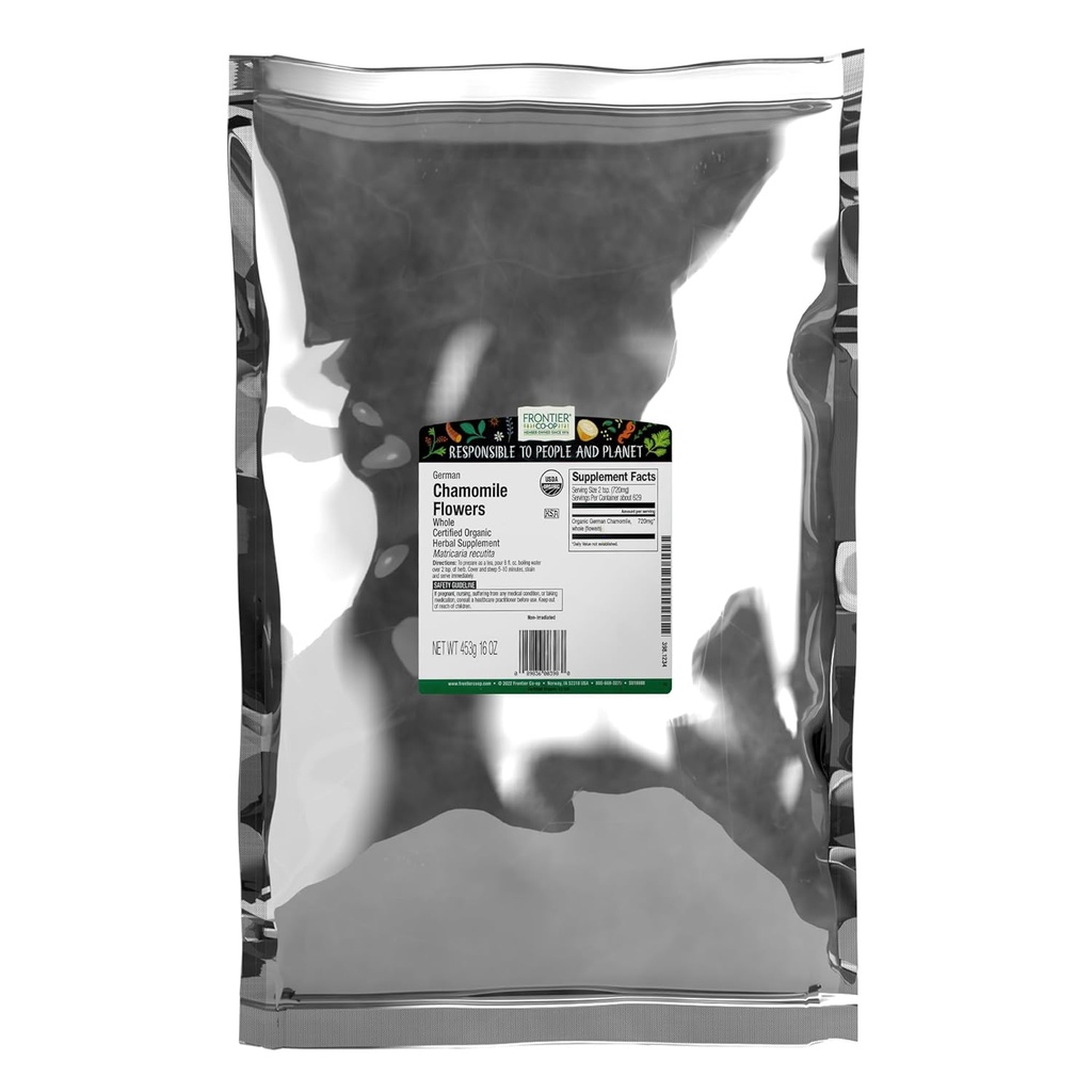 Frontier Co-op Organic Whole Chamomile Flowers, Kosher, Bulk Herb - Dried Chamomile Flowers for Tea, Natural Skincare מתכונים ועוד