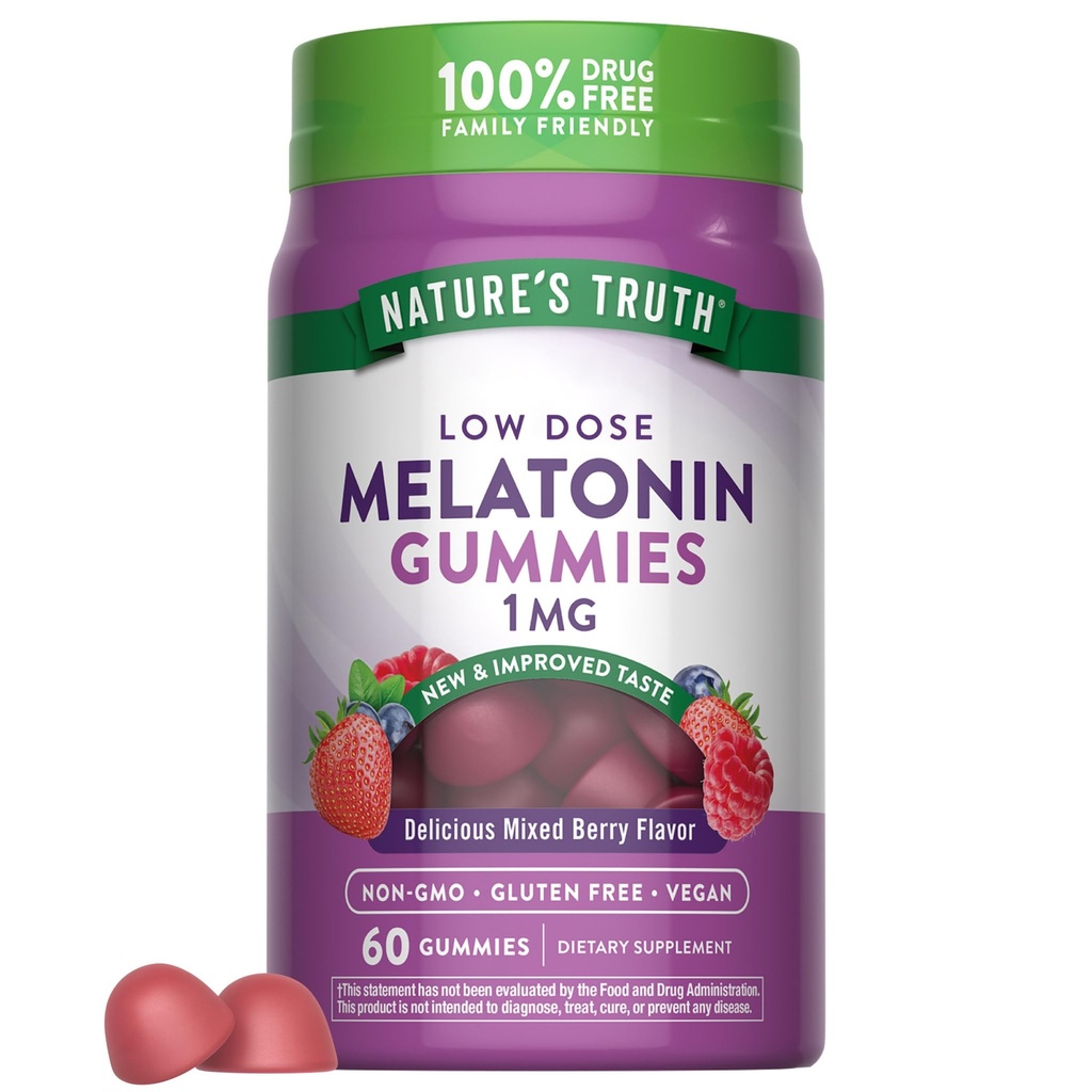 האמת של הטבע מלטונין חניכיים | 1mg | 60 Count | Cherry Pomegranate Flavor | טבעוני, Non-GMO & Gluten Free Supplement
