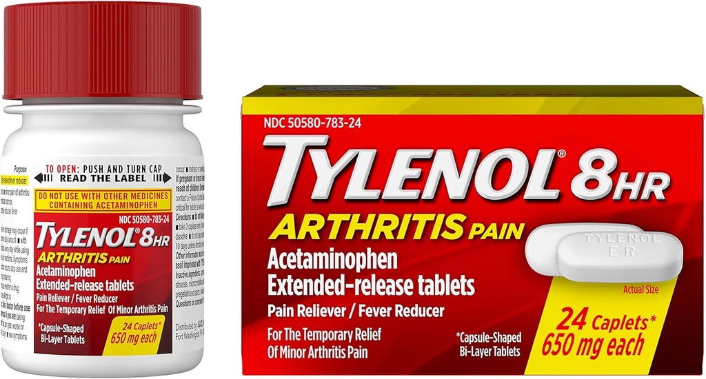Tylenol 8 Hour Arthritis כאב טבליות עם Acetaminophen עבור כאב משותף, 24 ct