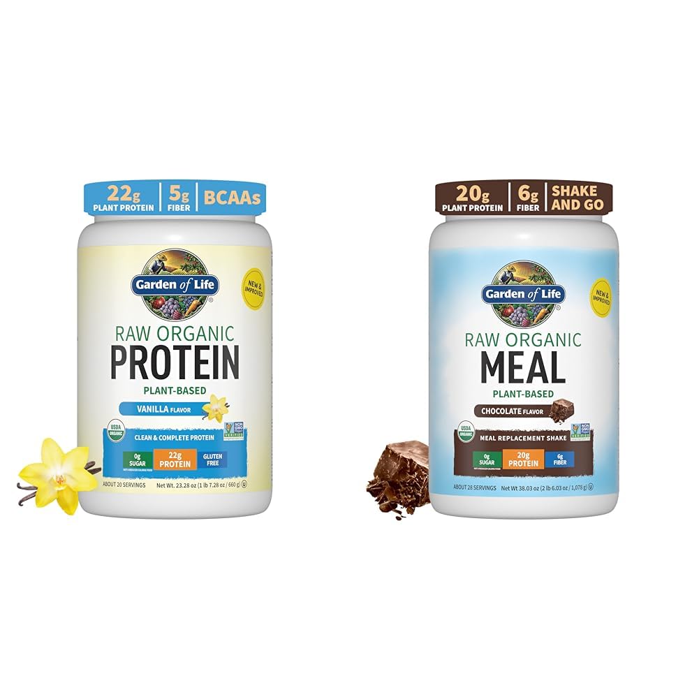 Garden of Life Organic Vanilla Protein אבקת 22g & Digest Enzy for Easy Digestion - Non-GMO & Raw אורגני Meal החלפת Shakes - אבקת חלבון המבוססת על צמחי שוקולד