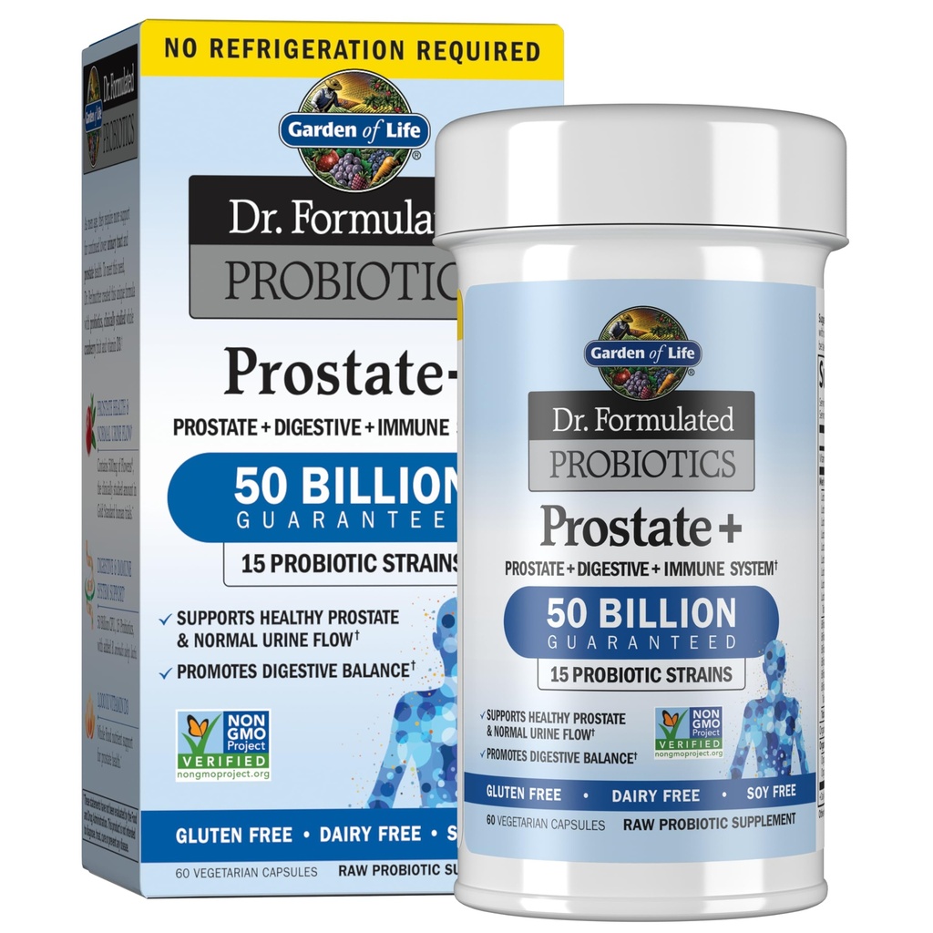 גן החיים ד"ר פורמולה Probiotics Prostate+ - Acidophilus ו-Probiotic Supports Healthy Prostate and Digestive Balance - Shelf Stable - Gluten, Milk, and Soy-Free - 60 קפסולות צמחוניות