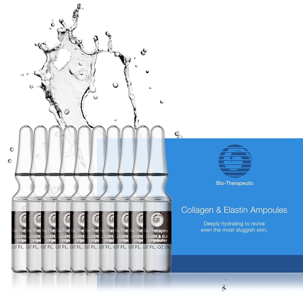 Bio-therapeutic Collagen & Elastin Ampoules, סרום פנים מוגדלים סרום הידרטים וחברות כל סוגי העור עם Gentle ומנוחהorative Water Based Formula - 10 Glass Vials