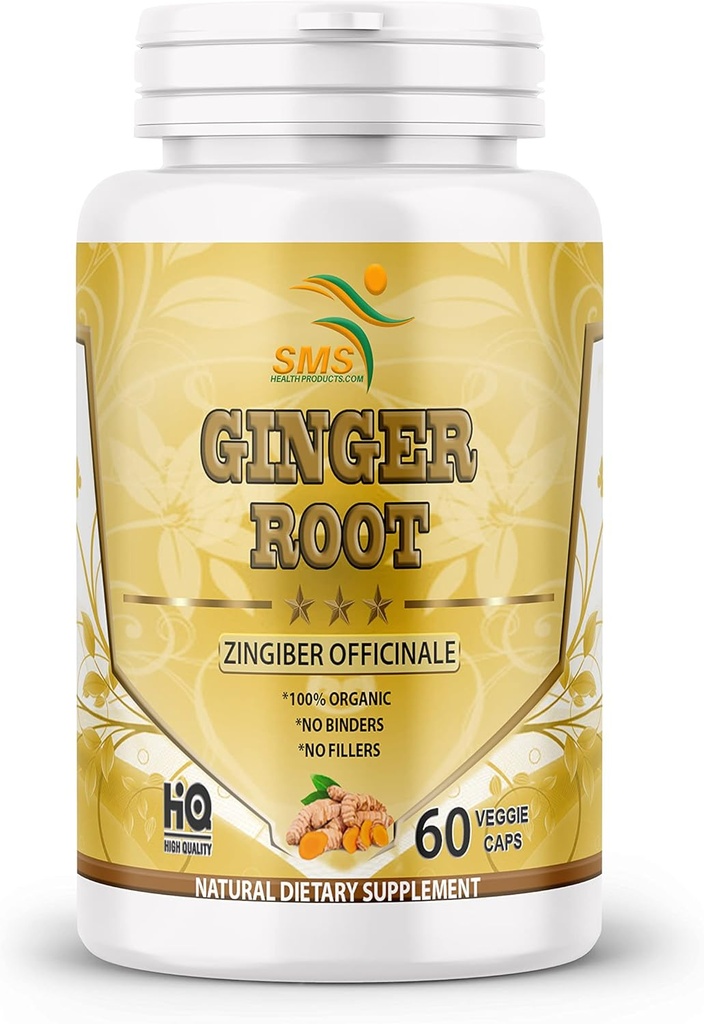 אבקת שורש ג'ינג'ר אורגני (Zingiber officinale) תמיכה תזונתית - 60 קפסולות Veggie