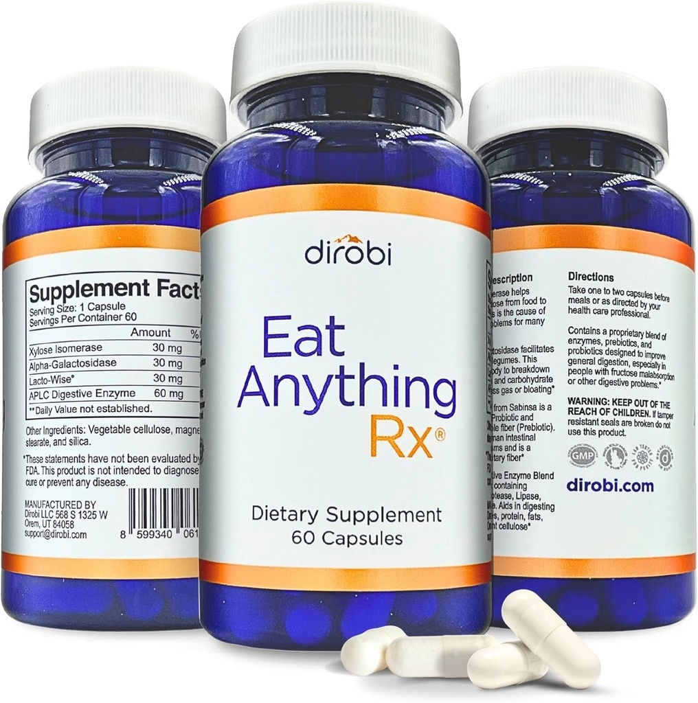 דיבי אוכל כל דבר Xylose Isomerase Fructose Malbsorption Enzymes, FODMAP תוספת, Enzymes for Better Lactose, Fat, חלבונים & Carbohydrate העיכול Gas & Bloating 60 קפסולות