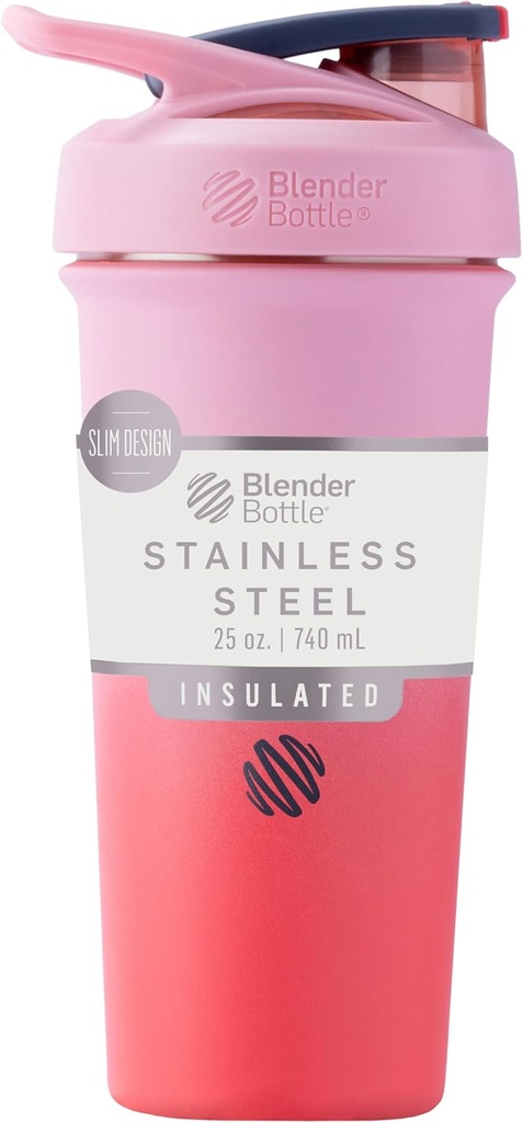 BellerBottle Sport Sleek Insulated Stainless Steel Shaker בקבוק עם Wire Whisk, 25-Ounce, פלטינה Ombre - חלבונים Shakes & hydrotion for Athletes & Fitness Enthusiasts, Easy Mixing, Slim Easy to Hold, Keeps Drinks Cold, Lockable Lided