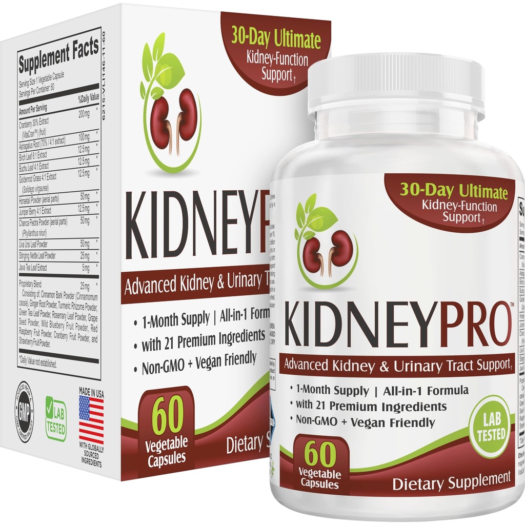 Kidney-PRO עם 21 תוספי בריאות Kidney | All-in-1 פורמולה | Kidneys & Urinary Tract Supplement | Daily ניקויse & Detox Support