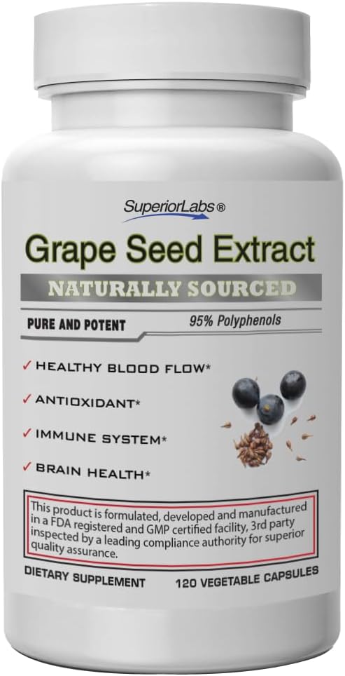 מעבדות עליונות Grape Seed Extractd, 400 מ"ג, 120 קפסולות ירקות, 95% פוליפנולים, תוכן אנטי חמצון גבוה, זרימת דם בריאה, תמיכה מערכת החיסון ובריאות המוח