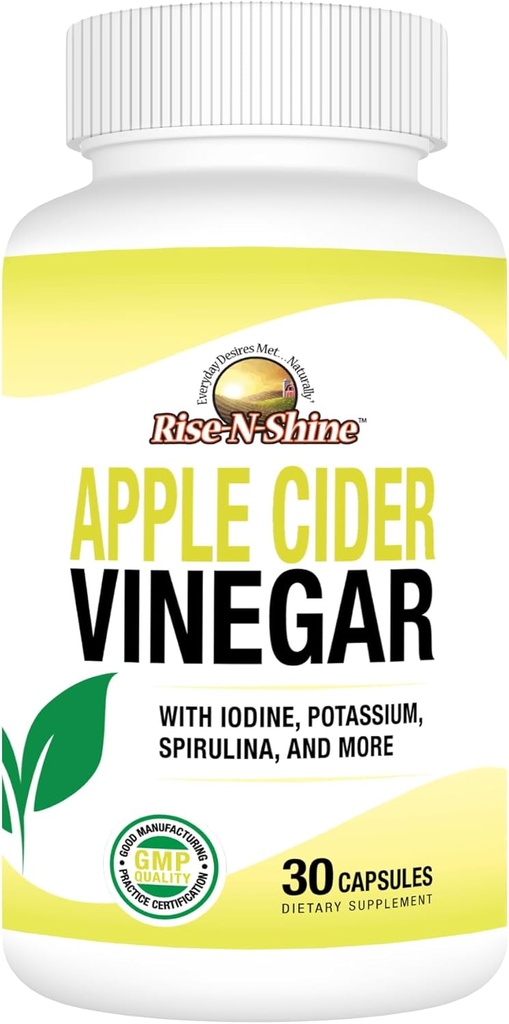 Rise-N-Shine Apple Cider Vinegar קפסולות - תמיכה בוויטמינים - תמיכה ב- Women & Men 30Day Supplys
