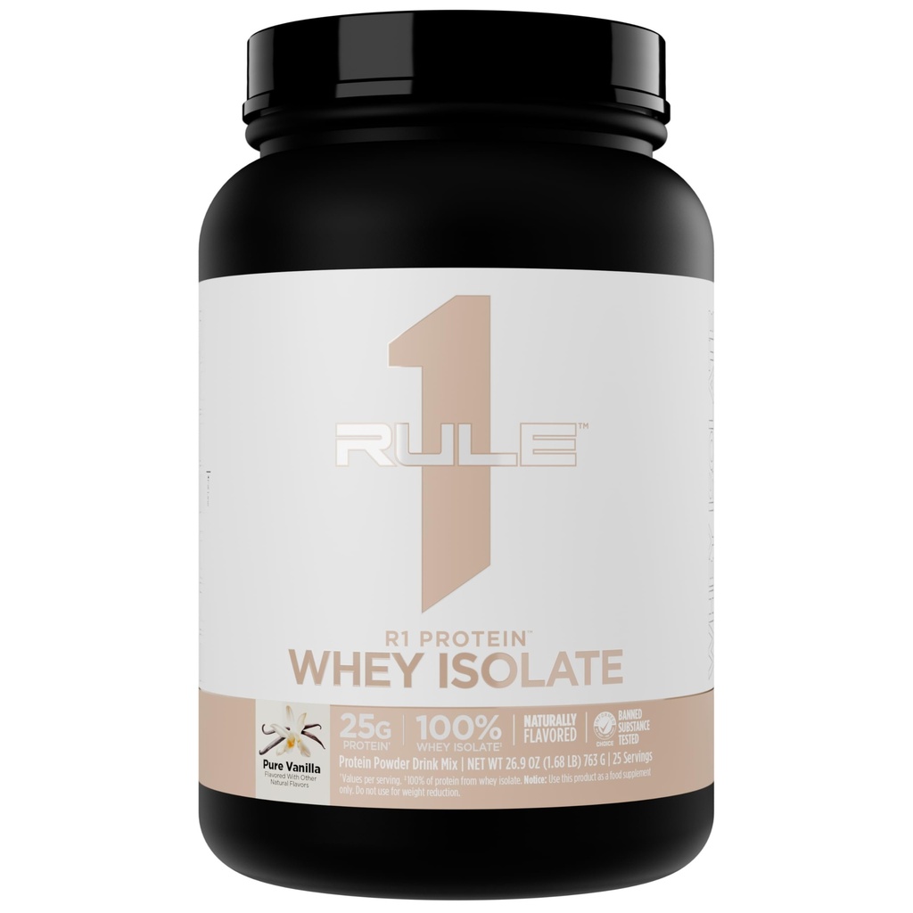 כלל 1 באופן טבעי פלאמורד R1 חלבון Whey Isolate - פורמולה נקייה עם 25g חלבון ו 6g BCAA באופן בלעדי Isolated & Hydrolyzed מקורות עבור Workout Recovery (1.7 פאונדים*, Pure Vanilla)