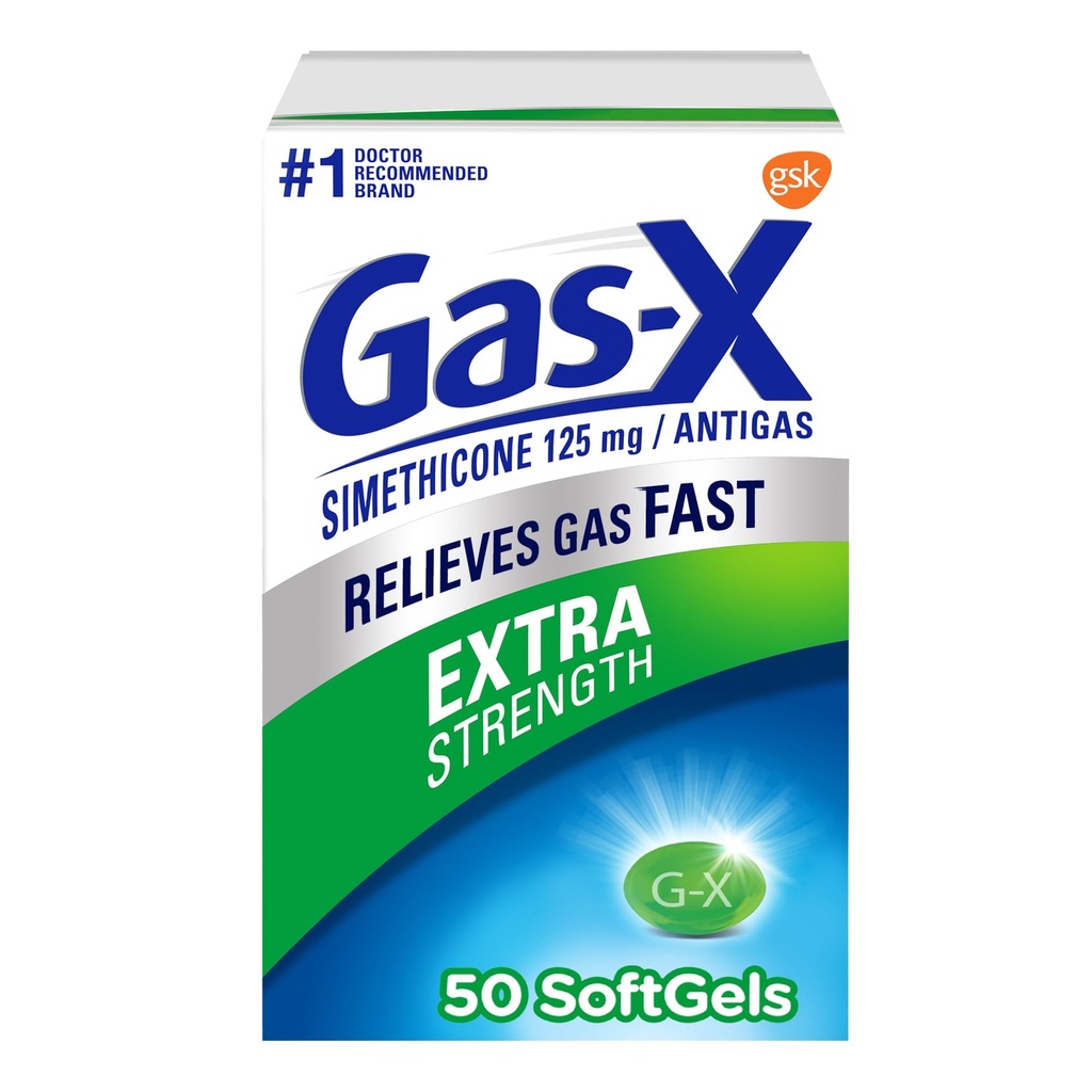 גז-X תוספת גז סיוע Softgels עם Simethicone 125 מ"ג - 50 הרוזן