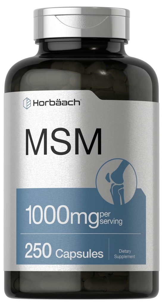 Horbäach MSM תוספי קפסולות | 1000mg | 250 Count | Non-GMO וגלוטן חינם פורמולה | Methylsulfonylmethane