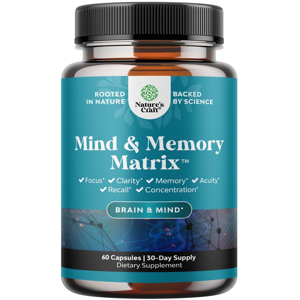 Nootropic המוח תוספת לזיכרון וקידום מיקוד - ויטמינים לבריאות הנפש וקלילות עם VIT A, B6, Riboflavin, Niacin, Thiamin & Folate - תרכובת קוגניטיבית עבור המוח Vitality - 60 Ct