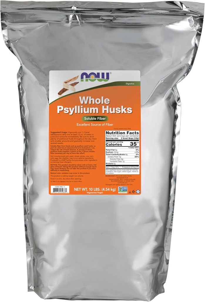עכשיו תוספי מזון, Whole Psyllium Husks, Non-GMO Project מאומתים, Soluble סיבים, 10Pound