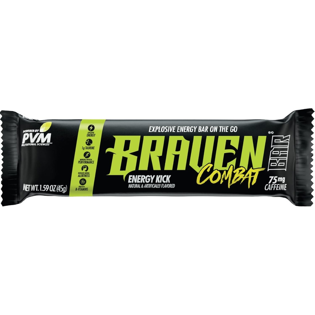 Braven Combat Energy Kick Energy Bars with Caffeine (1.59 oz, Pack of 20) - On-The-Go Energy Bars with 75 מ"ג Caffeine - Gluten Free Energy חטיפים - אלטרנטיבה לאנרגיה צ'אד עם Caffeine