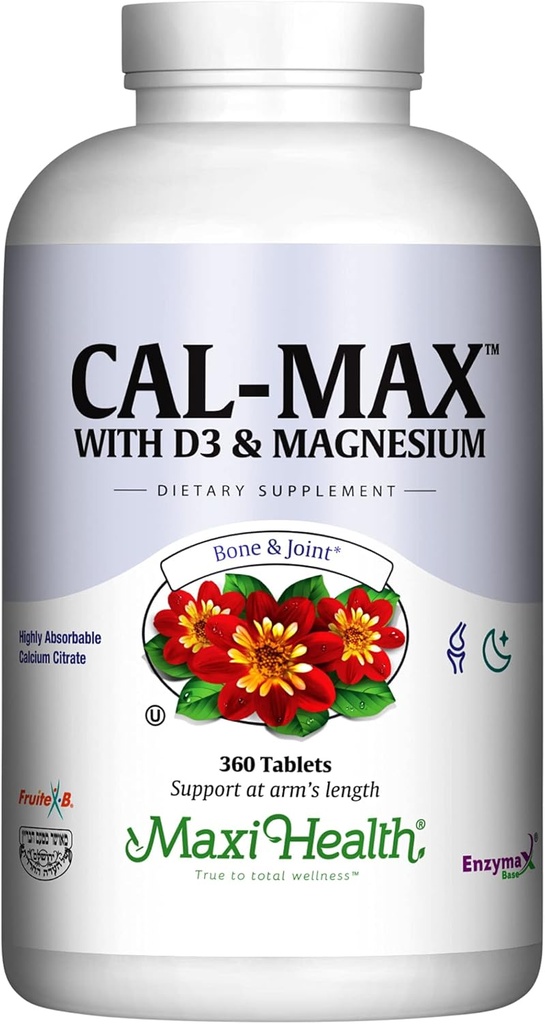 Calcium 1000 מ"ג עם ויטמין D3 (400 IU) ומגנזיום (750 מ"ג) - תוספת תזונתית עבור העצם, שיניים, תמיכה משותפת - עבור גברים ונשים - 360 טבליות