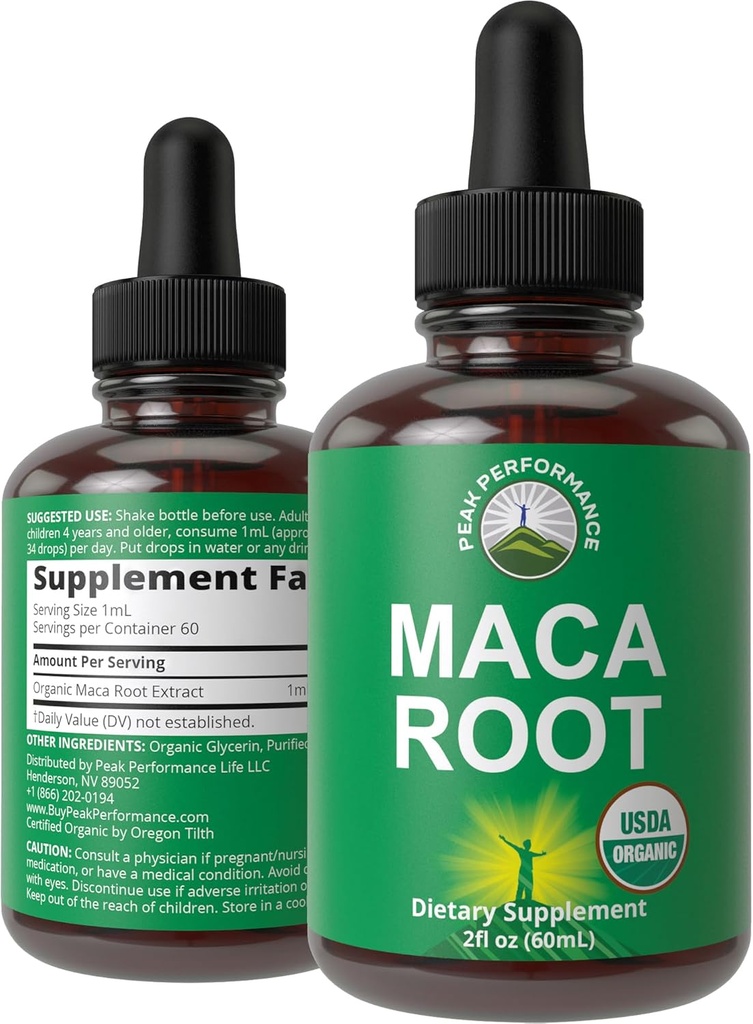 Maca Root נוזל טיפות. USDA אורגני לחלץ תוספת עבור נשים וגברים. גבוה זמינות ביולוגית תוספי מזון. Maca for Energy, Endurance, and Mood Support. Zero Sugar, Gluten Free, No כמוסות