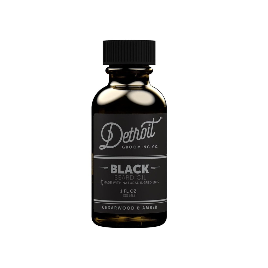 דטרויט Grooming Beard Oil | hydroting & Nourishing פורמולה עם ויטמין | Cedarwood & Amber - שחור (1 oz)