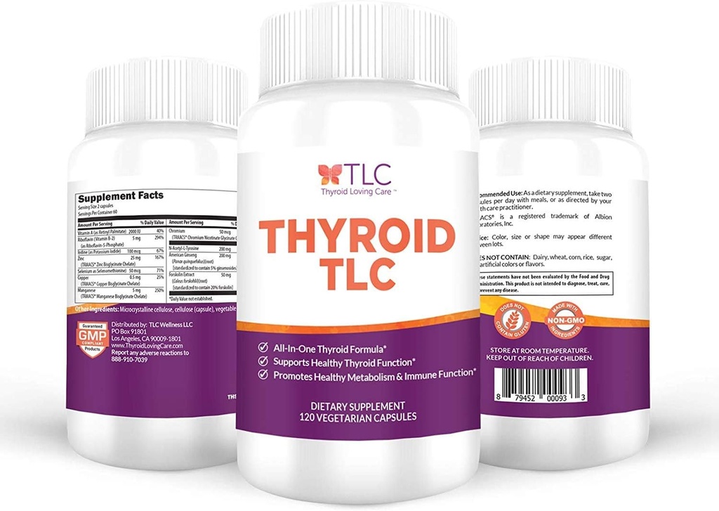 Thyroid TLC - All-in-One Thyroid Support Formula with Iodine, Selenium ו Maganese (120 קפסולות צמחוניות)