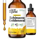 Wild & אורגני Echinacea Goldenseal Tincture - תמיכה כספית טיפות עם Echinacea ו Goldenseal Root Extract - טבעוני, סוכר ואלכוהול חינם נוזל - 4 fl oz
