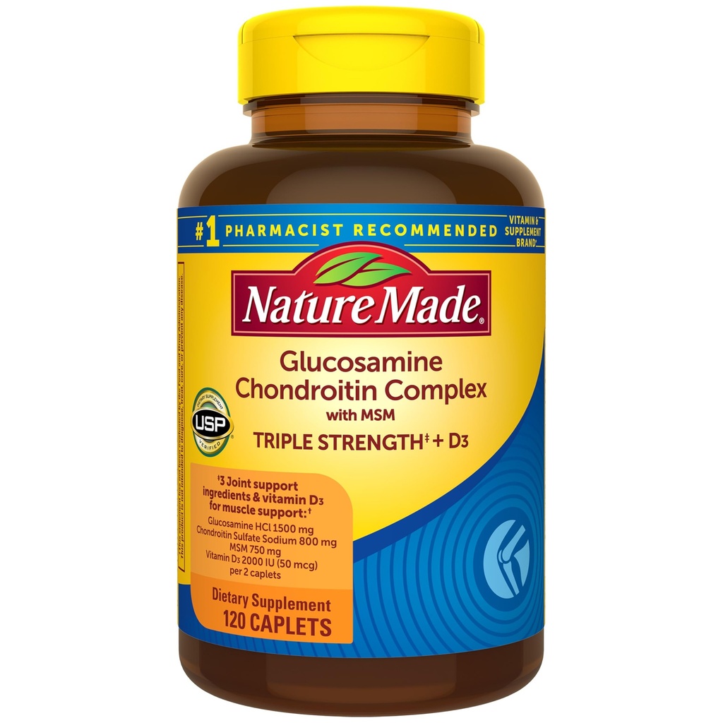 Nature Made Glucosamine Chondroitin מורכב עם MSM, תוספת תזונתית לתמיכה משותפת, 120 קפסולות, 60 יום אספקה