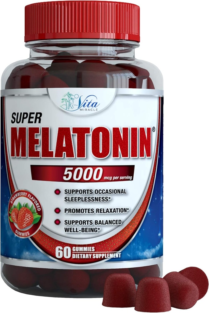 Vita Miracle Melatonin Gummies ילדים מבוגרים 5 מ"ג - תוספת שומן שינה תוספת גלולות שינה תוספת עבור ילדים ובוגר Calm Sleep Aid