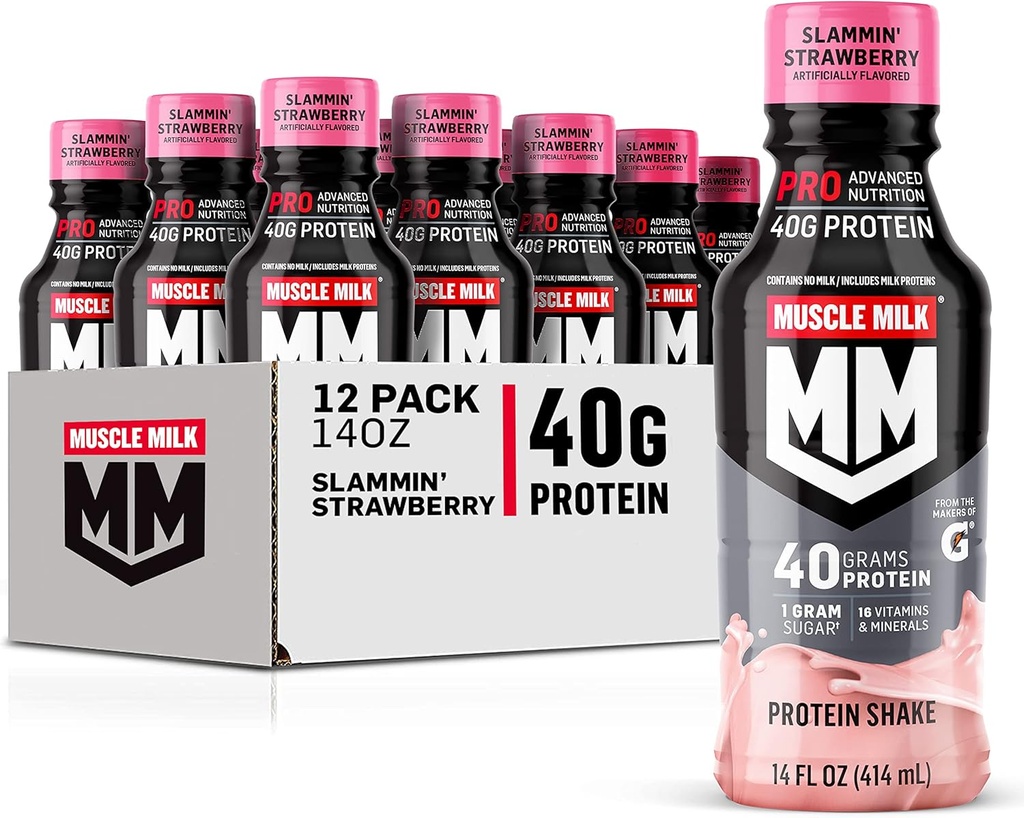חלב שרירים Pro סדרה חלבון שקד, Slammin' Strawberry, 40g חלבון, 14 Fl Oz, 12 Pack