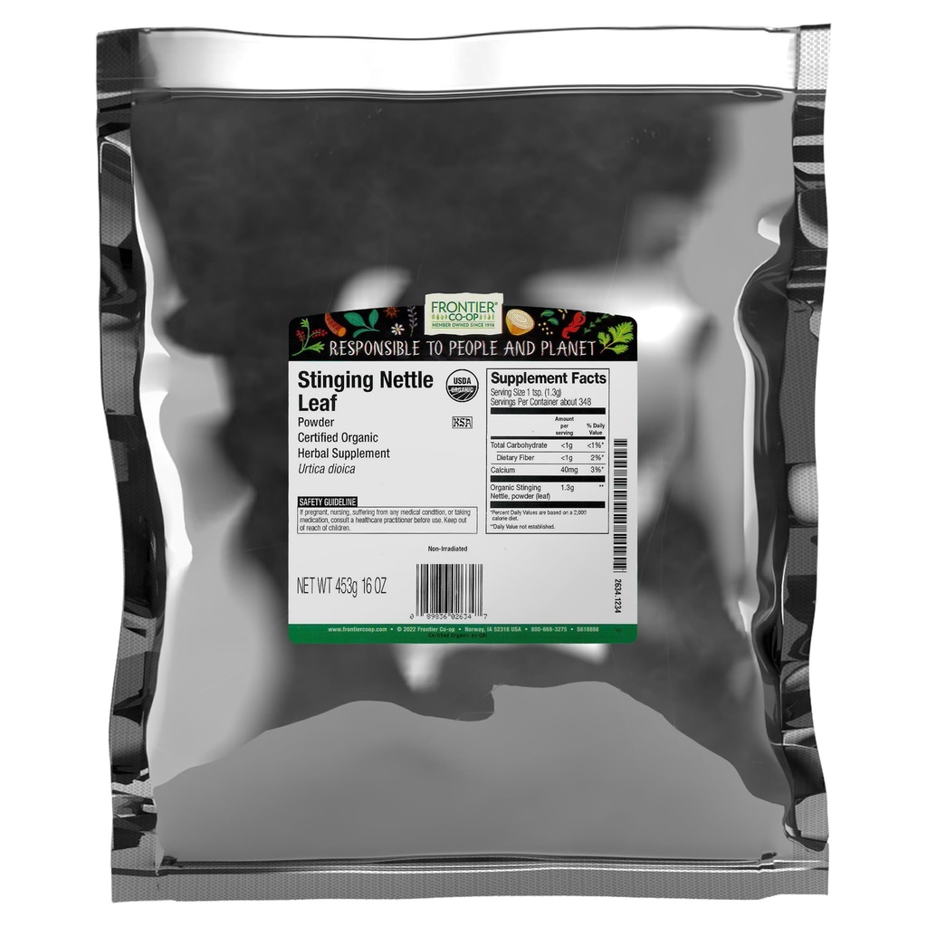 Frontier Co-op Organic Ground Sting Nettle Leaf, Dried Nettle Leaf אבקת, כשרות | 16 Ounce (Pack of 1)