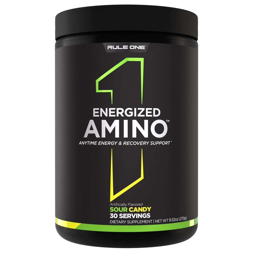 כלל 1 אנרגיהzed Amino - כל עת אנרגיה ושיקום תמיכה עם BCAAs, Glutamine, Citrulline, Beta Alanine, וקפאין של קפה ירוק & תה צץ (30 משרתים, Sour Candy)