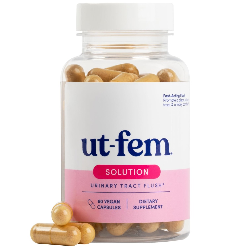פתרון UT-Fem - פעולה מהירה Urinary Tract Flush עבור נשים, תמיכה Proactive UTI, מקדם ניקוי ונוחות, קליני-Strength D-Mannose, Cranberry, ורכיבים טבעיים - 60 קפסולות טבעוניות טבעוניות