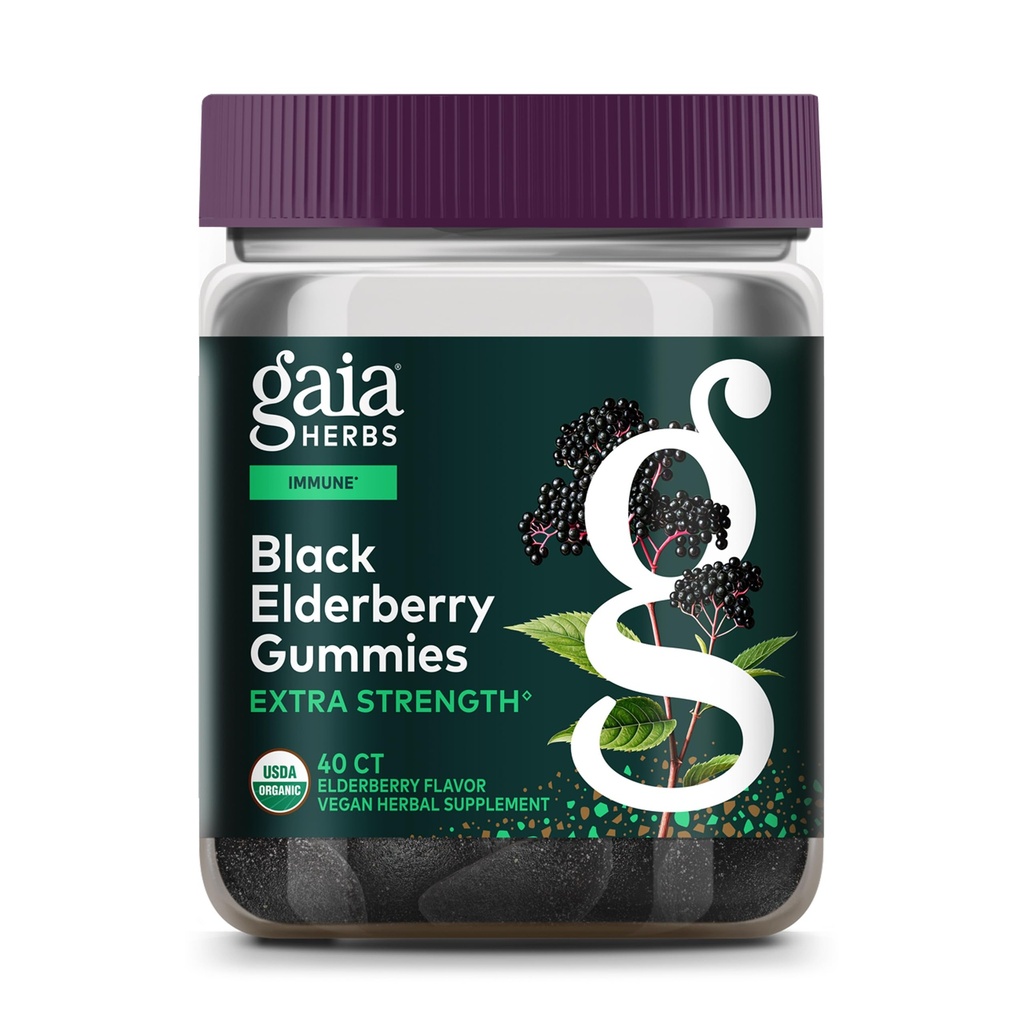 גאיה Herbs Black Elderberry (Sambucus Nigra) תוספת מסטיקנים - תוספת תמיכה טעים Immune - Made with Certified Organic Black Elderberries for Immune System Support - 40 מסטיק