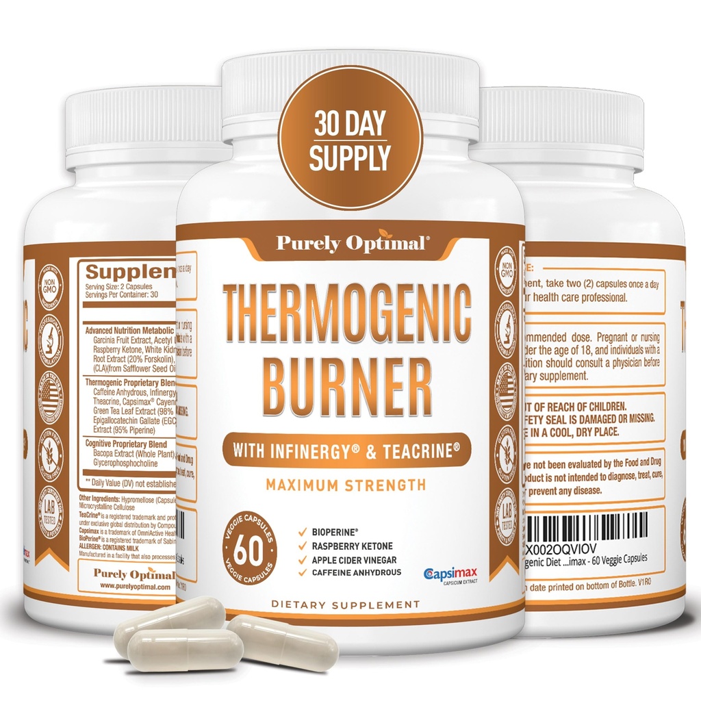 Purely Optimal Thermogenic Fat Burner for Women - Advanced Metabolism Support & Energy Booster - Natural Ingredients, טבעוני-ידידותי, Non-GMO - 60 קפסולות