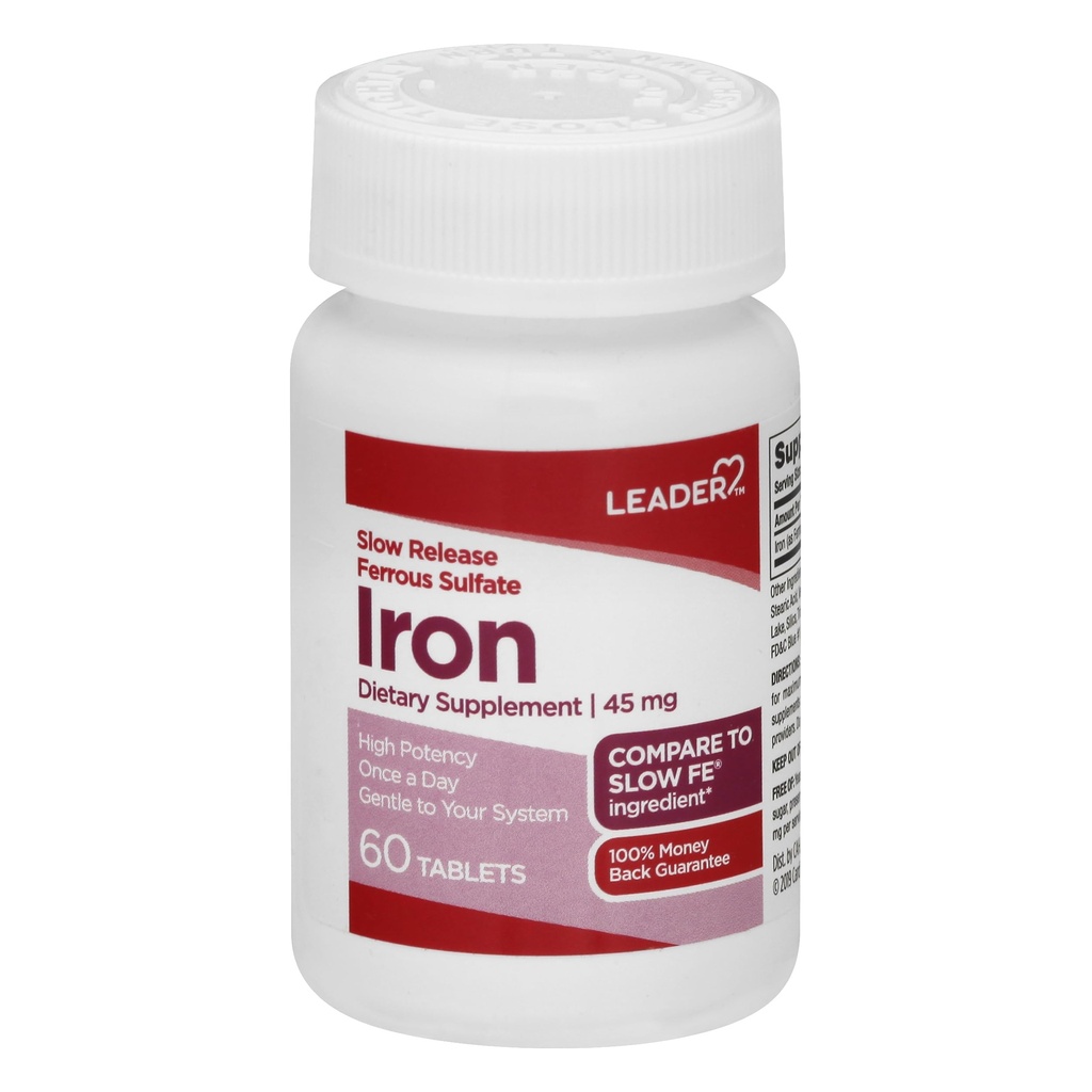 מנהיג איטי לשחרר ברזל 45MG טבליות 60 Ct. Gentle על Stomach תומך תאי דם אדומים
