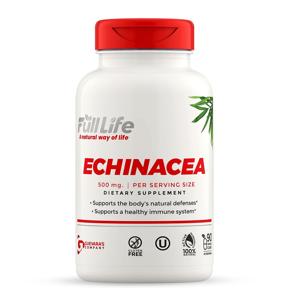 מלא Life Echinacea כמוסות - תוספי תזונה צמחית - תוספי תמיכה Immune - Echinacea Purpurea Pills for Women and Men -Kusher, Gluten Free - 90 Veggie כמוסות