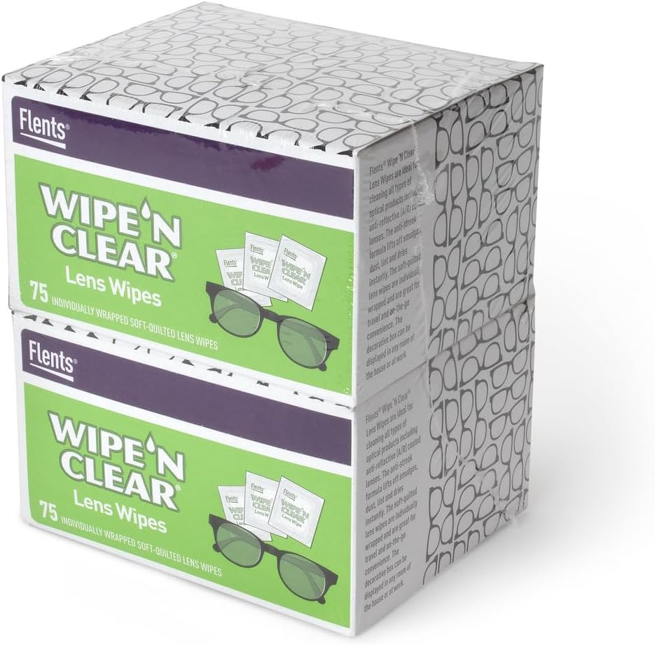 Flents Lens Wipes, Wipe "N Clear, 150 Count, Pre-Moistened, Streak-Free, Streak-Free, Safe for משקפיים, sunglasses, Gentle ניקוי, Clear Vision, Individually Wraped for Travel & Convenience, Made in the USA